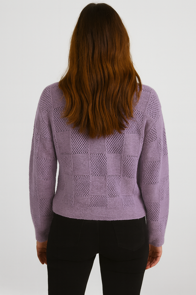 ZL522 TEXTURED CHECK KNIT SWEATER (BLUE, LAV)