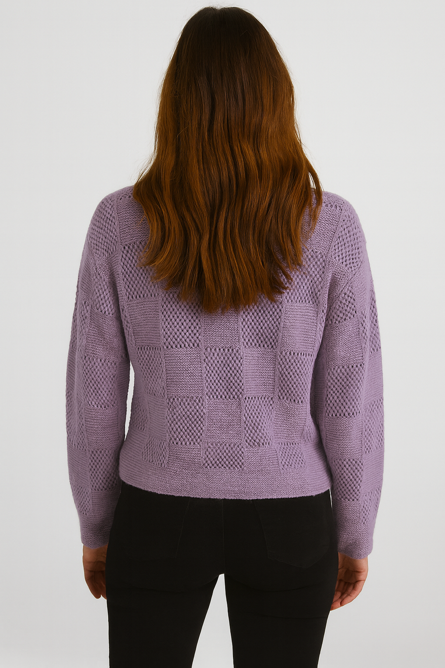 ZL522 TEXTURED CHECK KNIT SWEATER (BLUE, LAV)