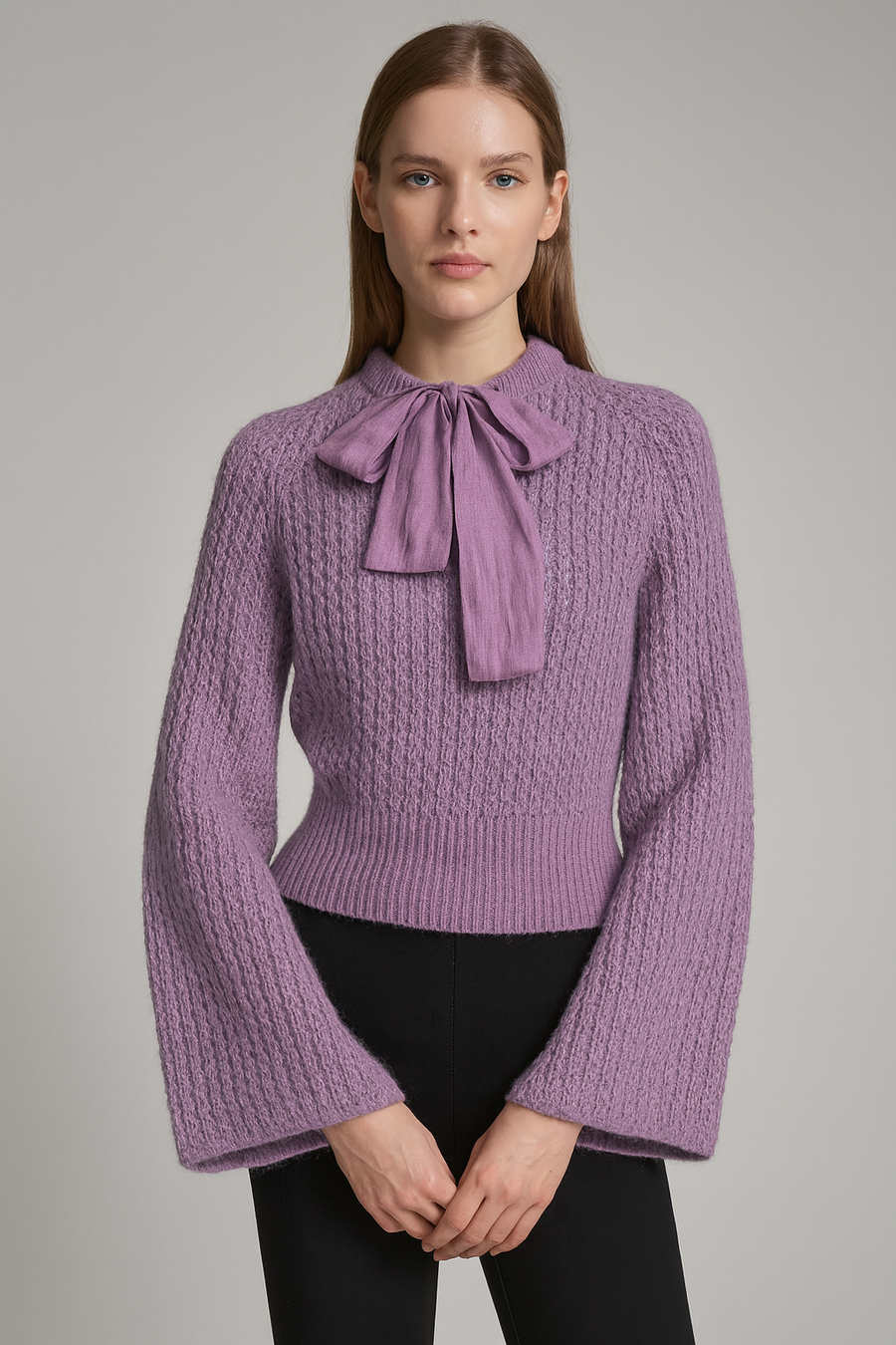 ZL001 DRAWSTRING NECK SWEATER (PINK, WHT, LAV)