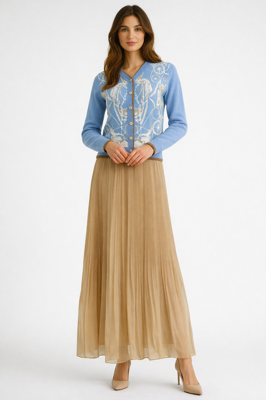 X7881 PLEATED SKIRT (BLK, BEIGE)