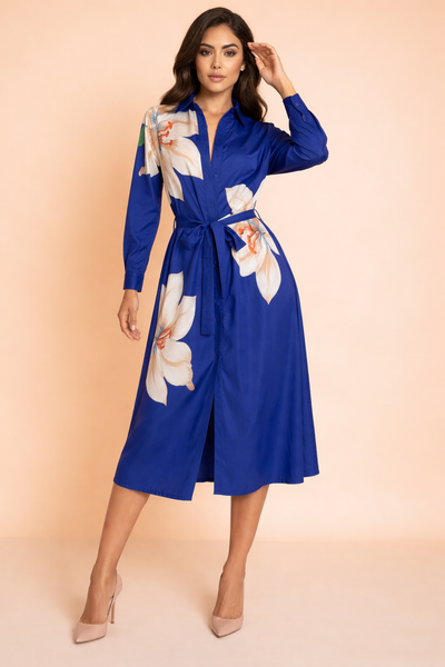 S3104 FLORAL MIDI SHIRT DRESS