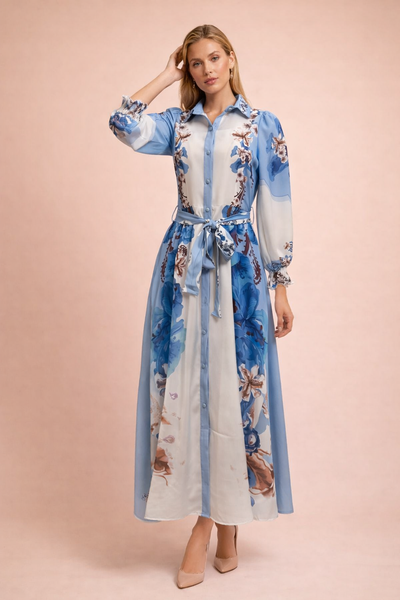 S3103 BLUE BLOOM SHIRT DRESS