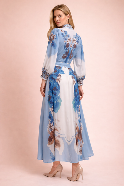 S3103 BLUE BLOOM SHIRT DRESS