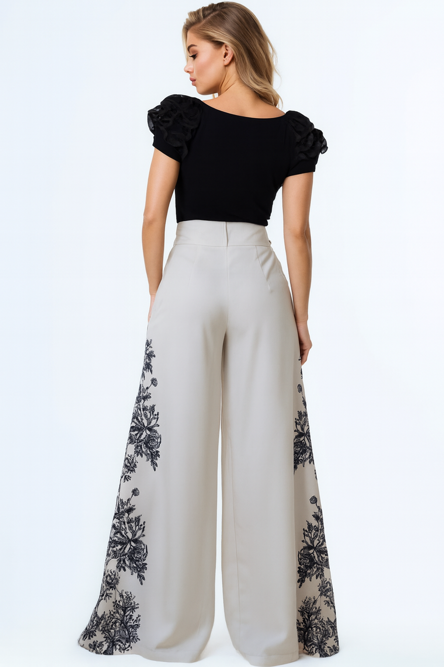 B1084 FLORAL SIDE PANEL PALAZZO PANTS
