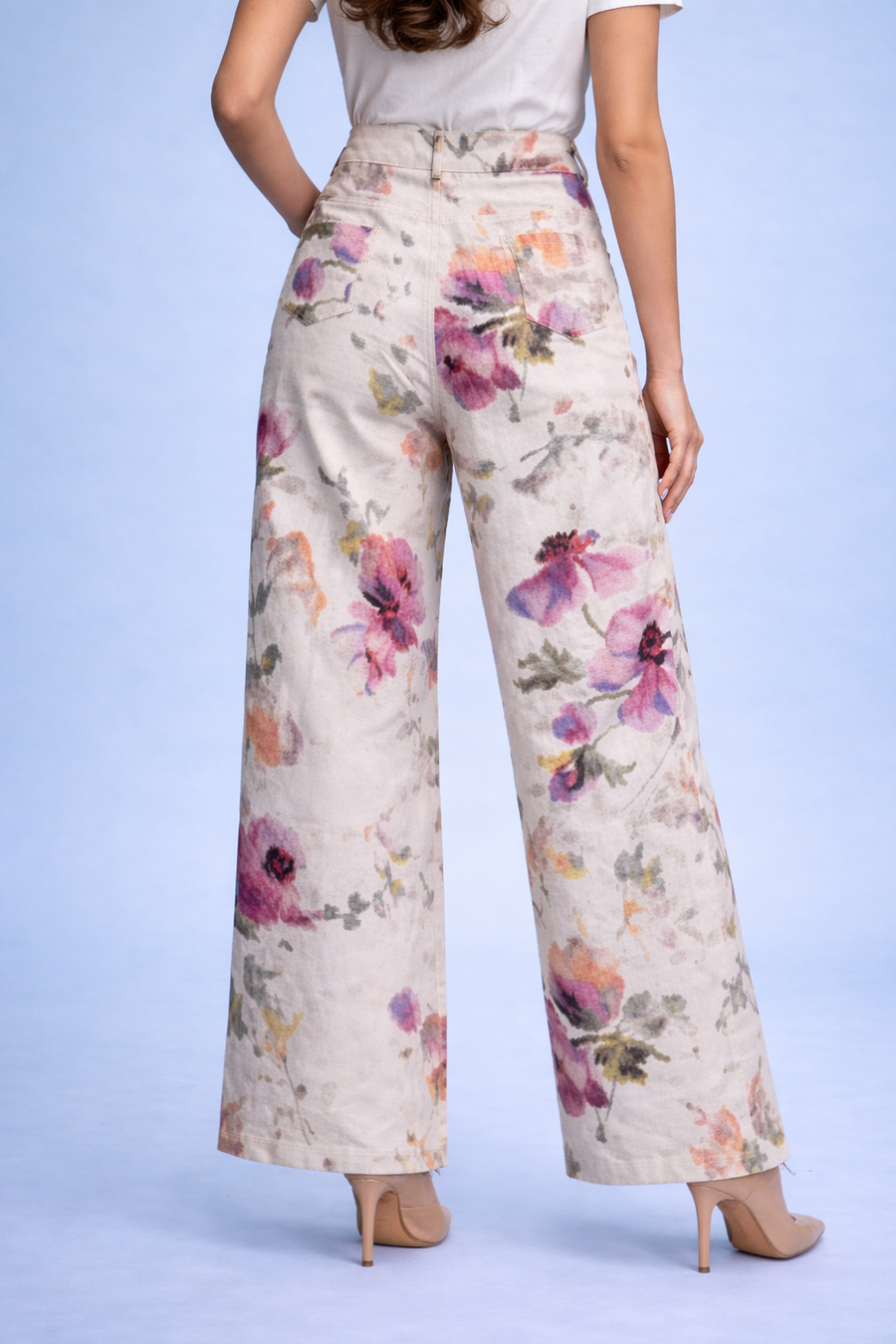 B1106 WATERCOLOR FLORAL STRAIGHT-LEG PANTS