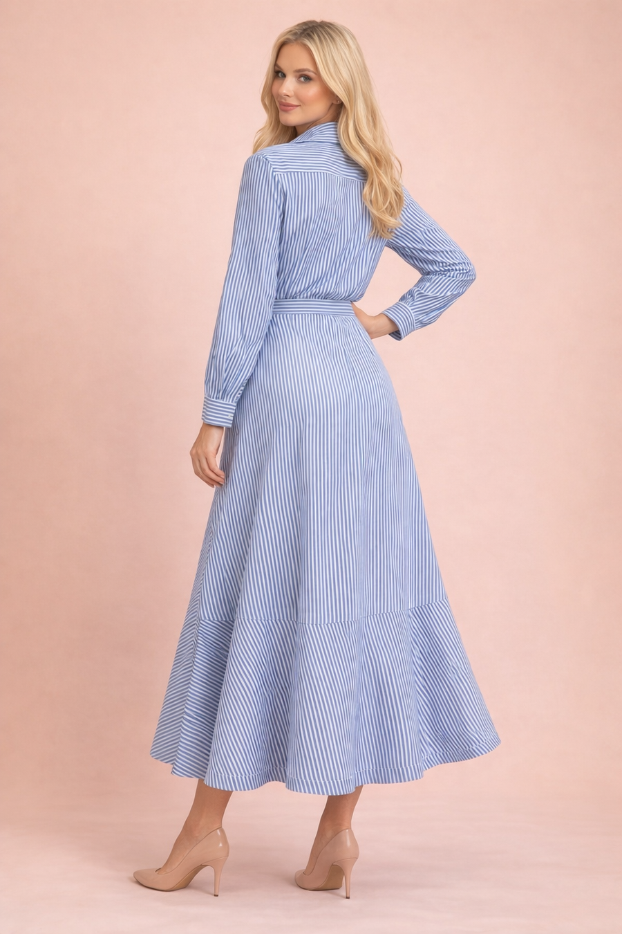 A95030AB PINSTRIPED FLOWER APPLIQUÉ SKIRT SET