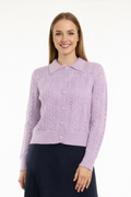 LS65089 COLLARED KNIT CARDIGAN SWEATER (NAVY, LILAC)
