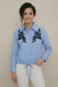 S30971 EMBROIDERED DRAWSTRING HEM TOP (NAVY, BLUE)
