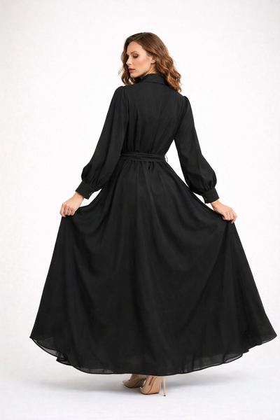 CH0221 FLOWER APPLIQUES MAXI SHIRT DRESS