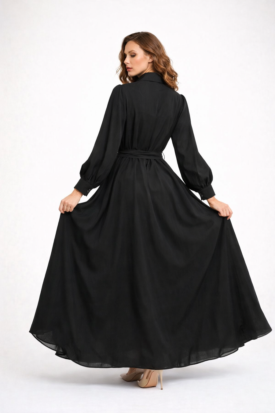 CH0221 FLOWER APPLIQUES MAXI SHIRT DRESS