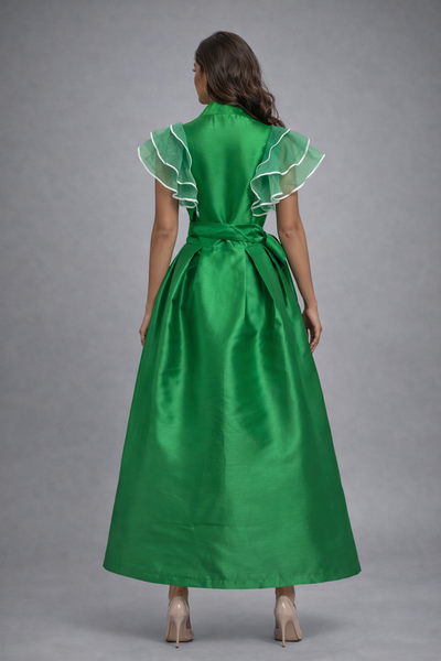 T2472 EMERALD RUFFLE WRAP MAXI DRESS