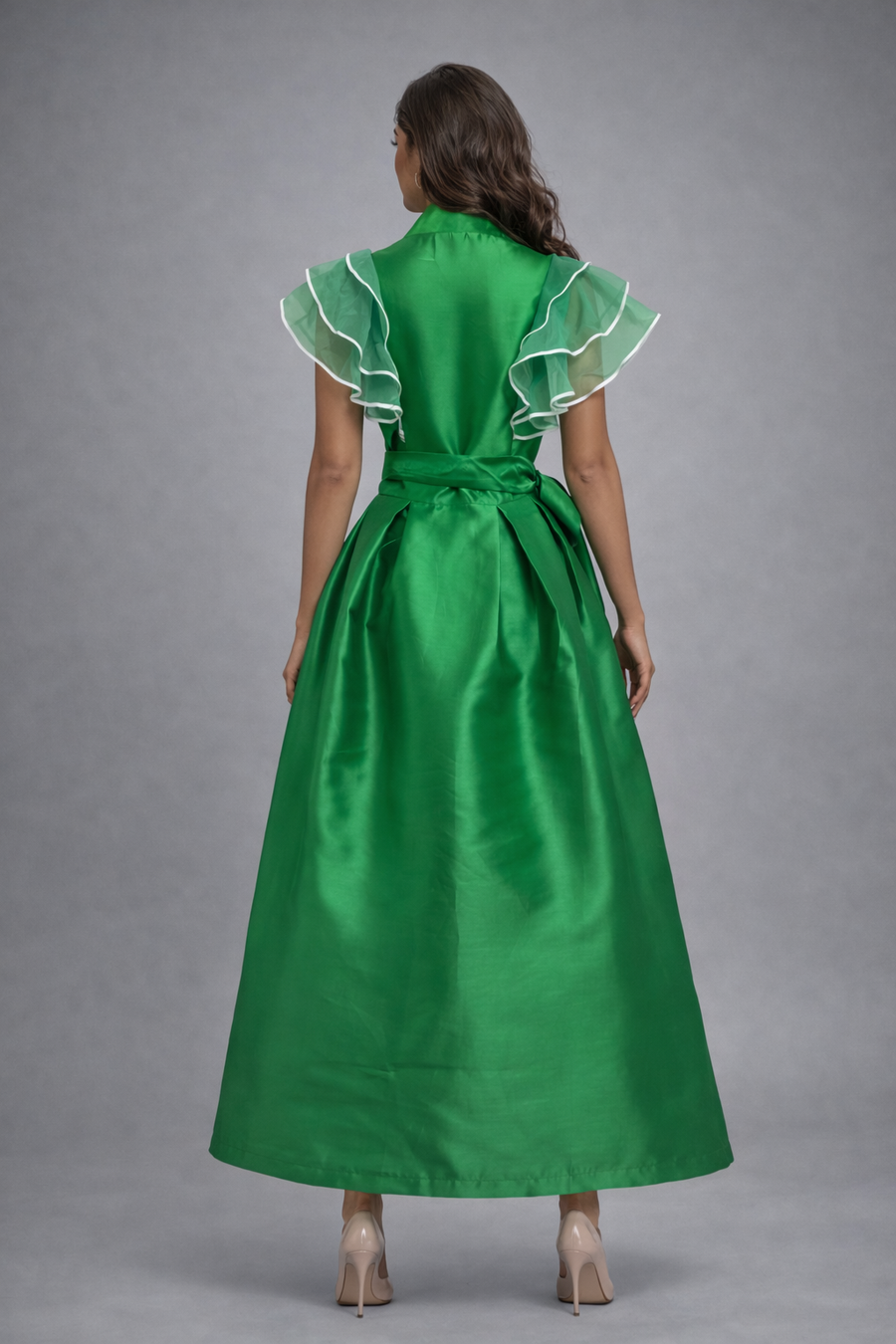T2472 EMERALD RUFFLE WRAP MAXI DRESS