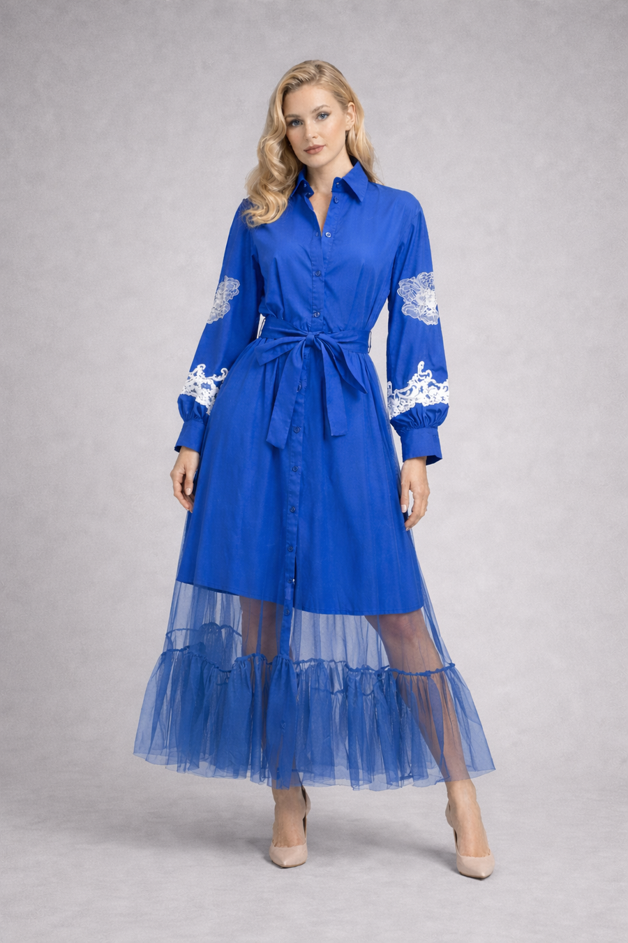 S3128 LACE APPLIQUE TULLE DRESS (BLK, BLUE)