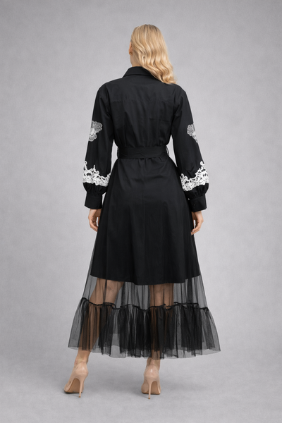 S3128 LACE APPLIQUE TULLE DRESS (BLK, BLUE)