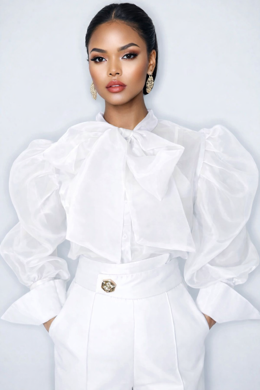 A95016 SHEER PUFF SLEEVE TOP (LILAC, WHT, ORG, BLK)