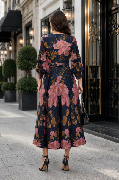 N2627 FLORAL ART CRINKLE MAXI DRESS