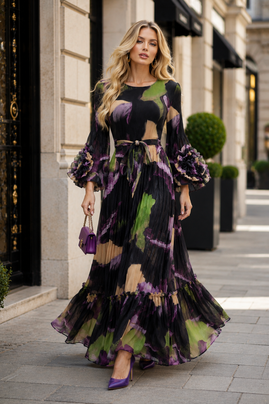 N2647 BOTANICAL BRUSHSTROKE MAXI DRESS