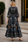 N2637 PLEATED SYMMETRICAL FLORAL CRINKLE DRESS