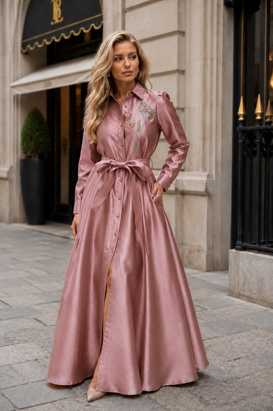 GF17810 LUXE EMBELLISHED BUTTONDOWN MAXI DRESS (PNK, NVY)