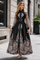 T26007 PAISLEY PRINT SHEER SLEEVE MIKADO MAXI DRESS