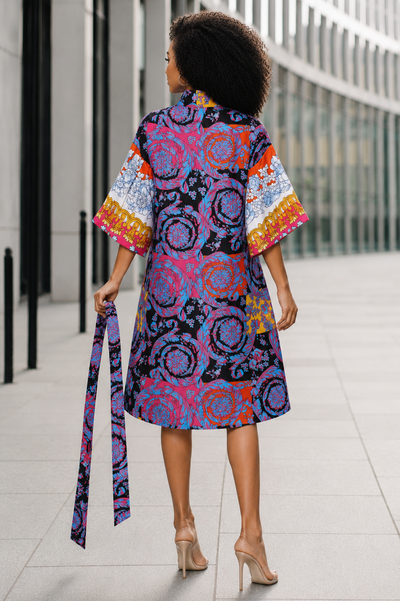 A1827 HERITAGE SCARF PRINT MIDI DRESS