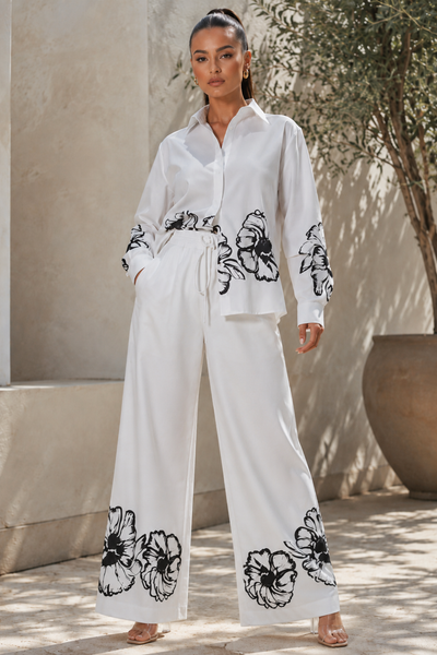 A95013 GRAPHIC FLOWER PRINT TOP / PANT SET