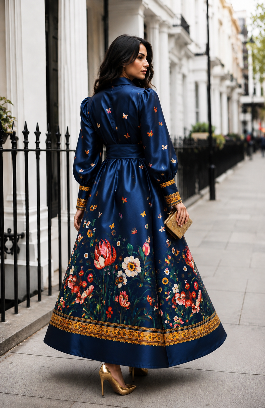 A96208 BUTTERFLY GARDEN  MIKADO MAXI DRESS