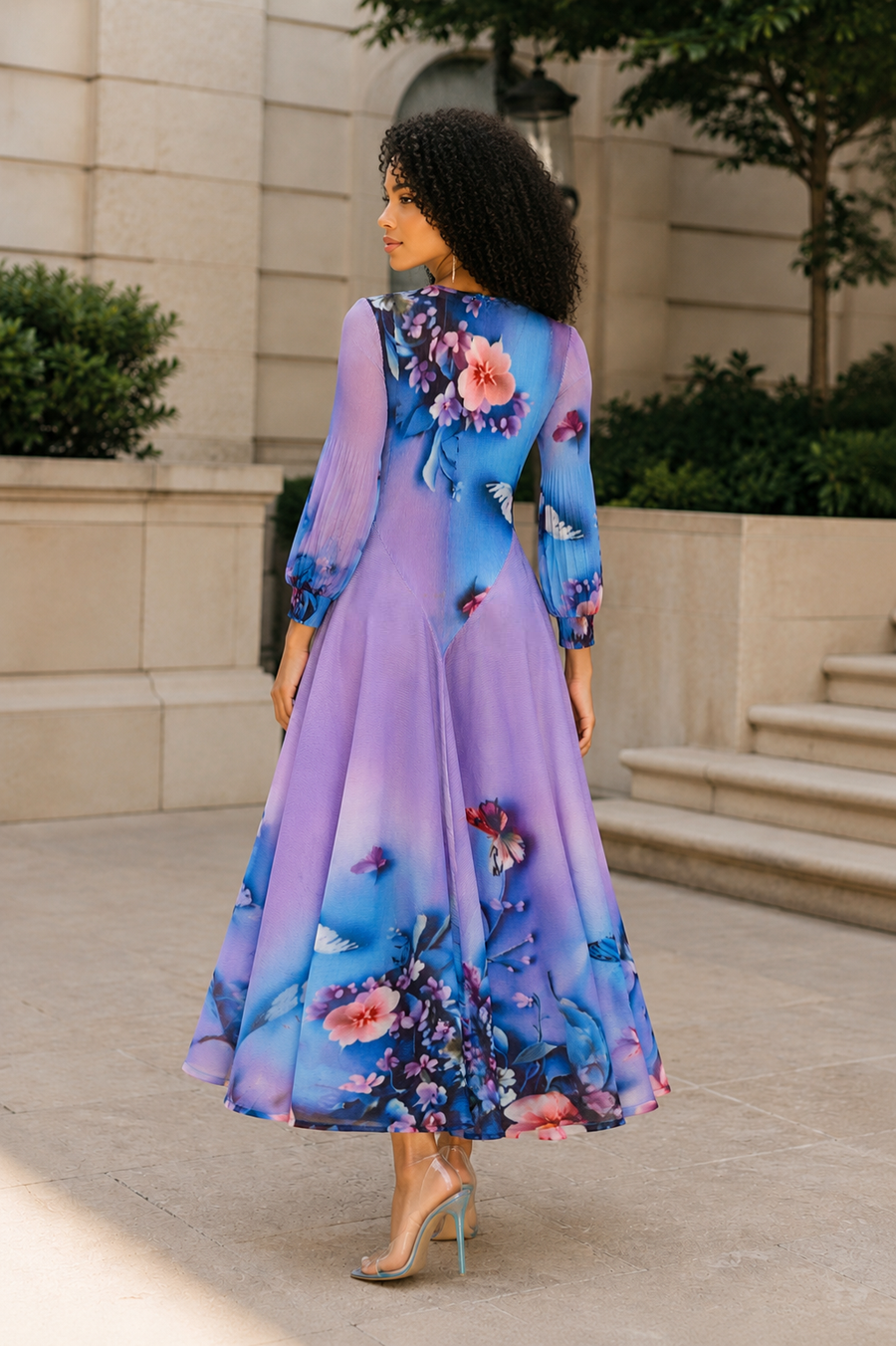 NY0069 BUTTERFLY PLEATED CRINKLE MAXI DRESS