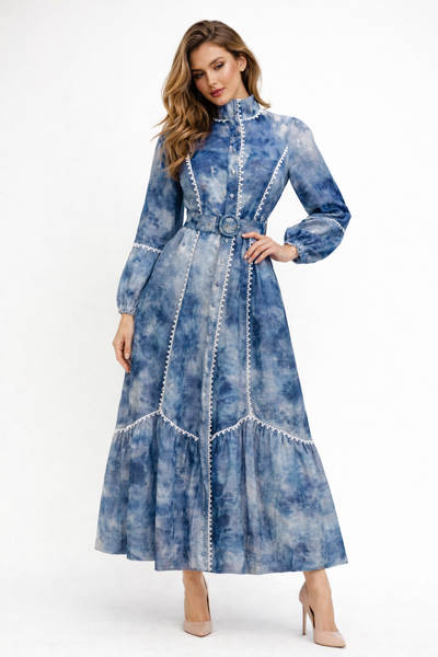 A95068A CLOUD WASH BELTED MAXI SHIRT DRESS