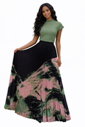 HX0003 ABSTRACT PLEATED MAXI SKIRT (BLU, PNK)