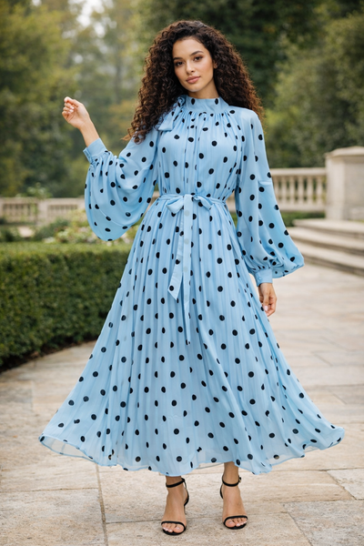 C3535 POLKA DOT PLEATED MAXI DRESS