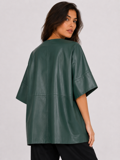 W3087 OVERSIZED BOXY VEGAN LEATHER JACKET