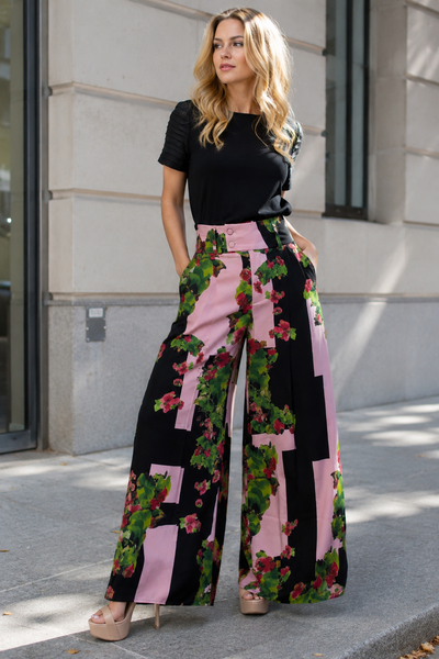 B1083 FLORAL HIGH WAIST PALAZZO PANTS