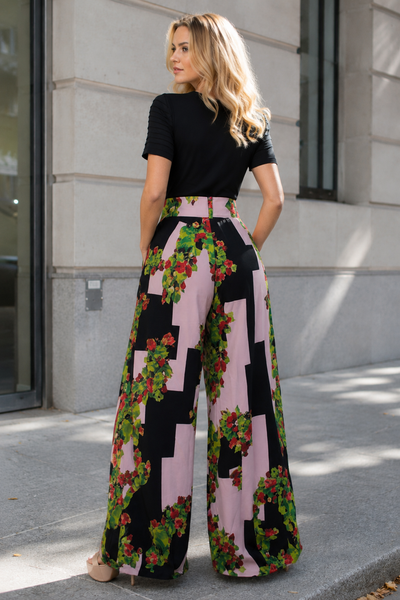 B1083 FLORAL HIGH WAIST PALAZZO PANTS