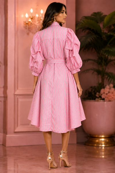 X8032 STUDDED PINSTRIPE MIDI DRESS (YLW, PNK, GRN)