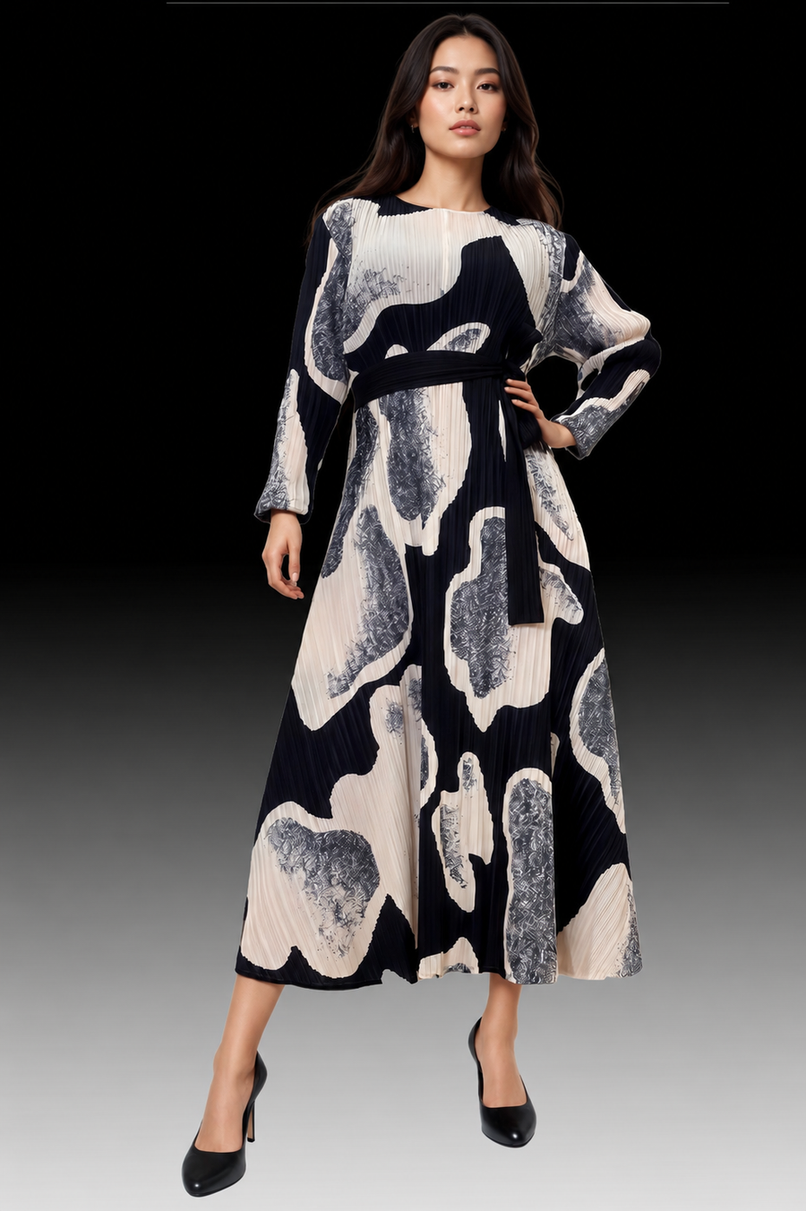 N2478 ROUND NECK CRINKLED DRESS