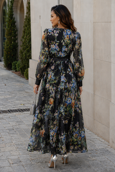 TL0008 WATERCOLOR BLOOM STUDDED ORGANZA MAXI DRESS (PNK, BLK)