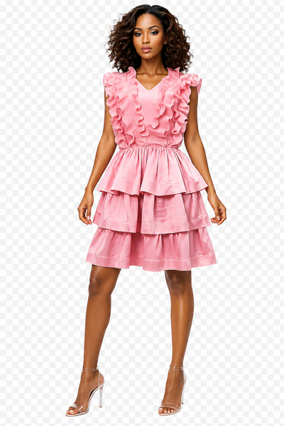 S258 LAYERED SLEEVELESS MINI DRESS (WHT, PINK)