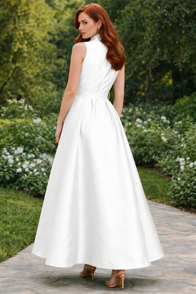 TL0002 SLEEVELESS MIKADO A-LINE BELTED DRESS
