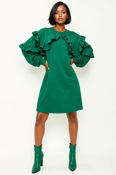 W8381 RUFFLE DRESS (BLK, GRN, MAGENTA)