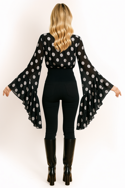 W5981 GLAM SHEER POKA DOT TOP (RED, BLK)