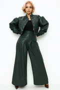 GF1288 PLEATED FAUX LEATHER PANTS (RED, OLIVE)