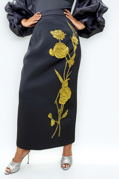 C3516 BEADED FLOWER SKIRT (SILVER, GLD)