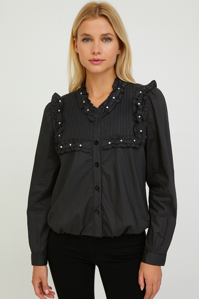 S215 STUDDED COTTON TOP (BLK, WHT)