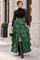X7069 LEATHER TIERED RUFFLE MAXI SKIRT(GRN, BLK)