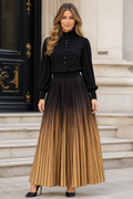 NY7510 OMBRE ELEGANCE PLEATED MAXI SKIRT (GRN, BLK)
