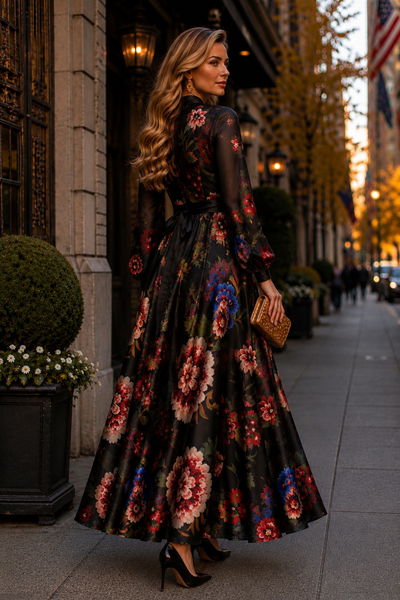 GF17813 PAINTERLY FLORAL MAXI DRESS