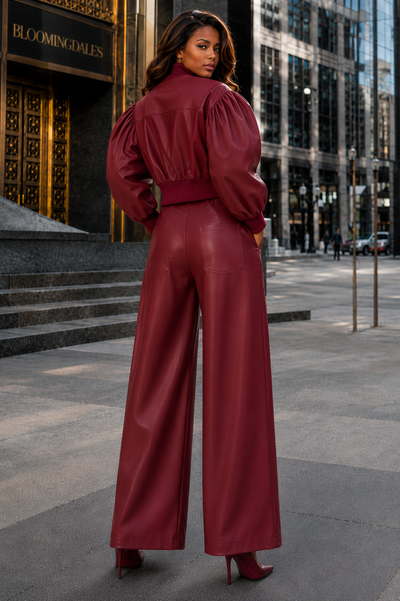 GF1288 WIDE LEG PLEATED FAUX LEATHER PANTS (WIN, GRN)
