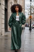 GF1288 WIDE LEG PLEATED FAUX LEATHER PANTS (WIN, GRN)