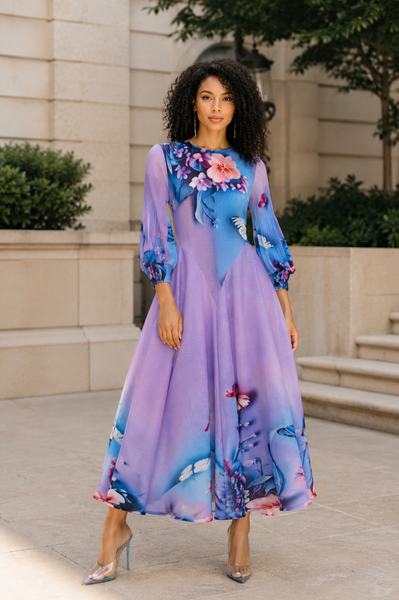 NY0069 BUTTERFLY PLEATED CRINKLE MAXI DRESS